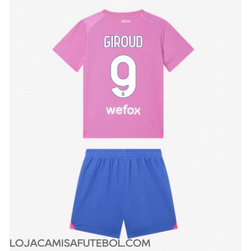 Camisa de Futebol AC Milan Olivier Giroud #9 Equipamento Alternativo Infantil 2023-24 Manga Curta (+ Calças curtas)